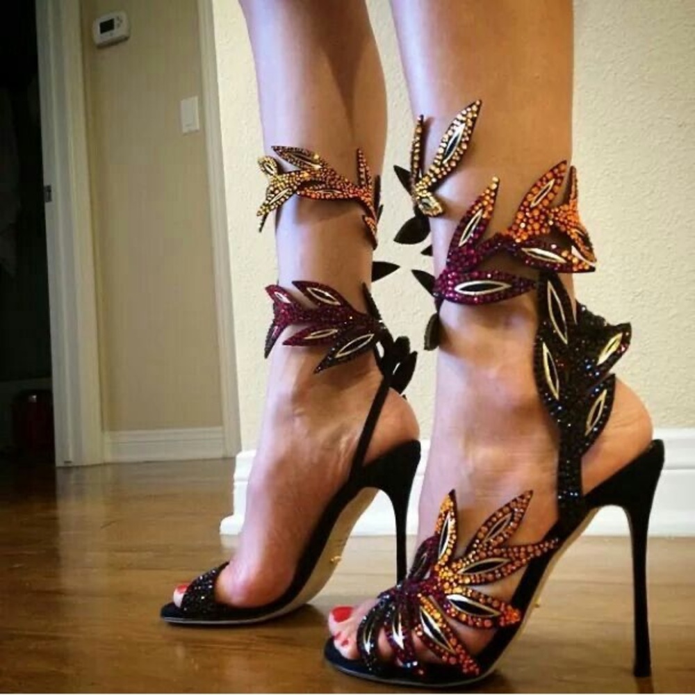 EUC Sergio Rossi Crystal Rhinestone Floral Multigold High Heel Sandal 39 - Picture 9 of 11